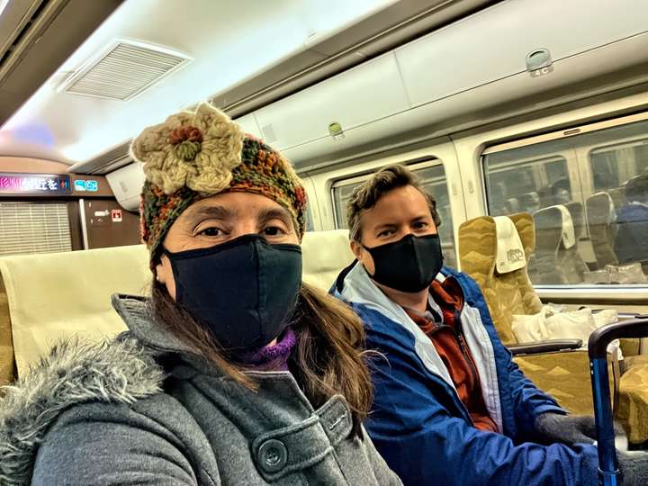 on the train, traveling to Chizu, Japan