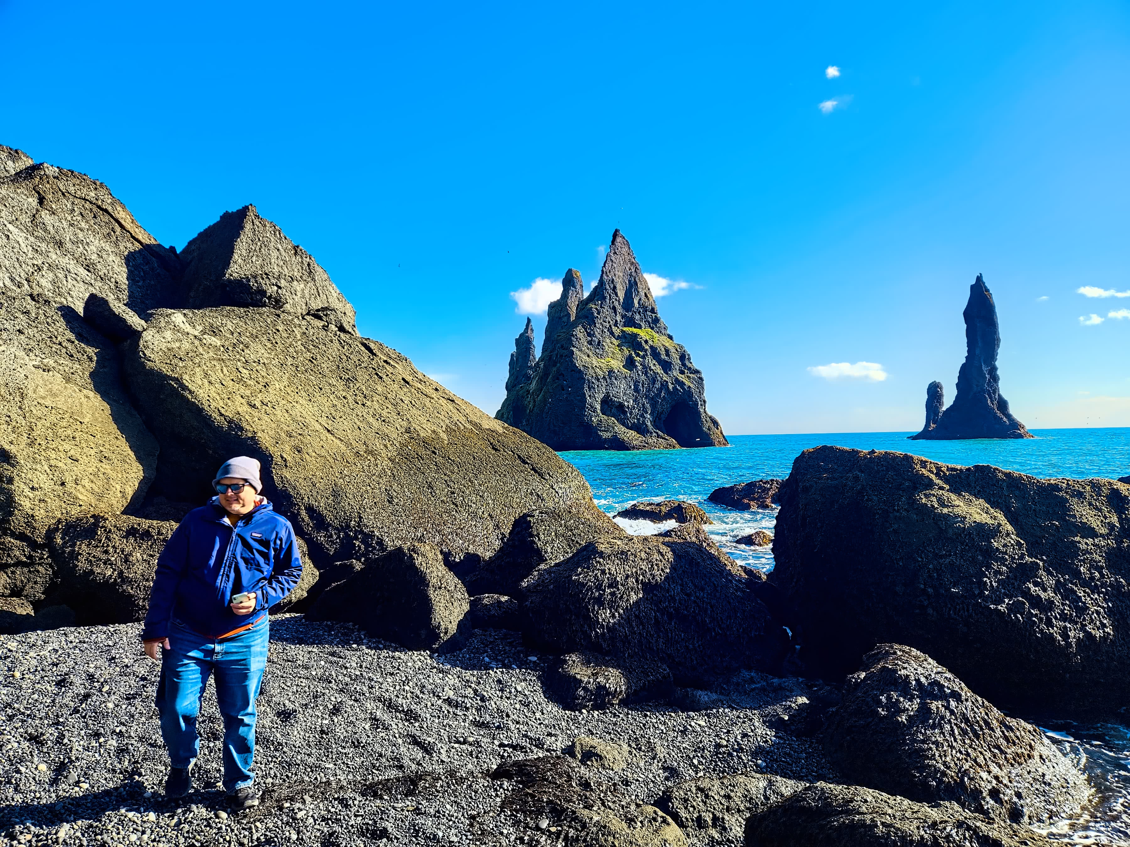 Neil Dancing with the Reynisdrangar Sea Stacks