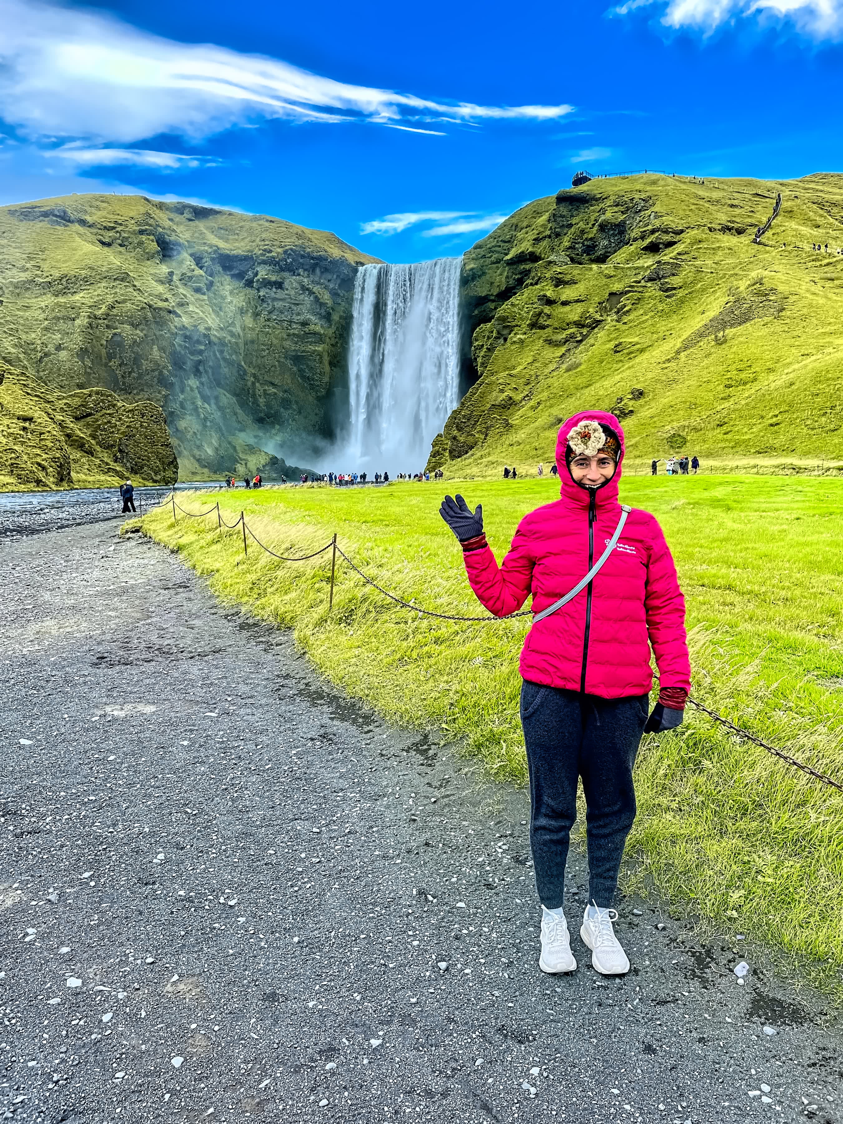 Maria Waves Hi from Skogafoss