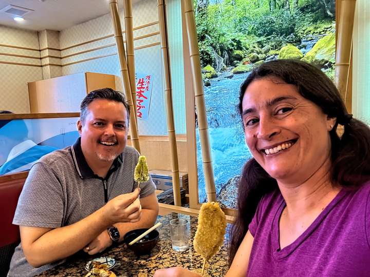 Maria & Neil holding up our panko veggies